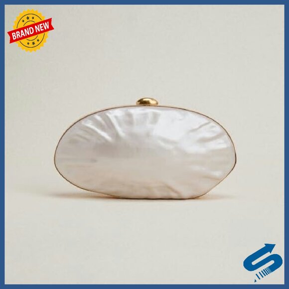 Pearl Shell Evening Clutch Bag Gold Frame Purse Formal Wedding Party